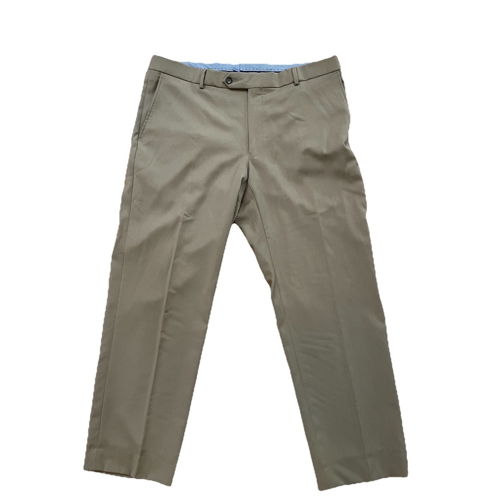Ballin mens pants size 36x28.5 brown tan super 120 100% wool trousers Flat Front